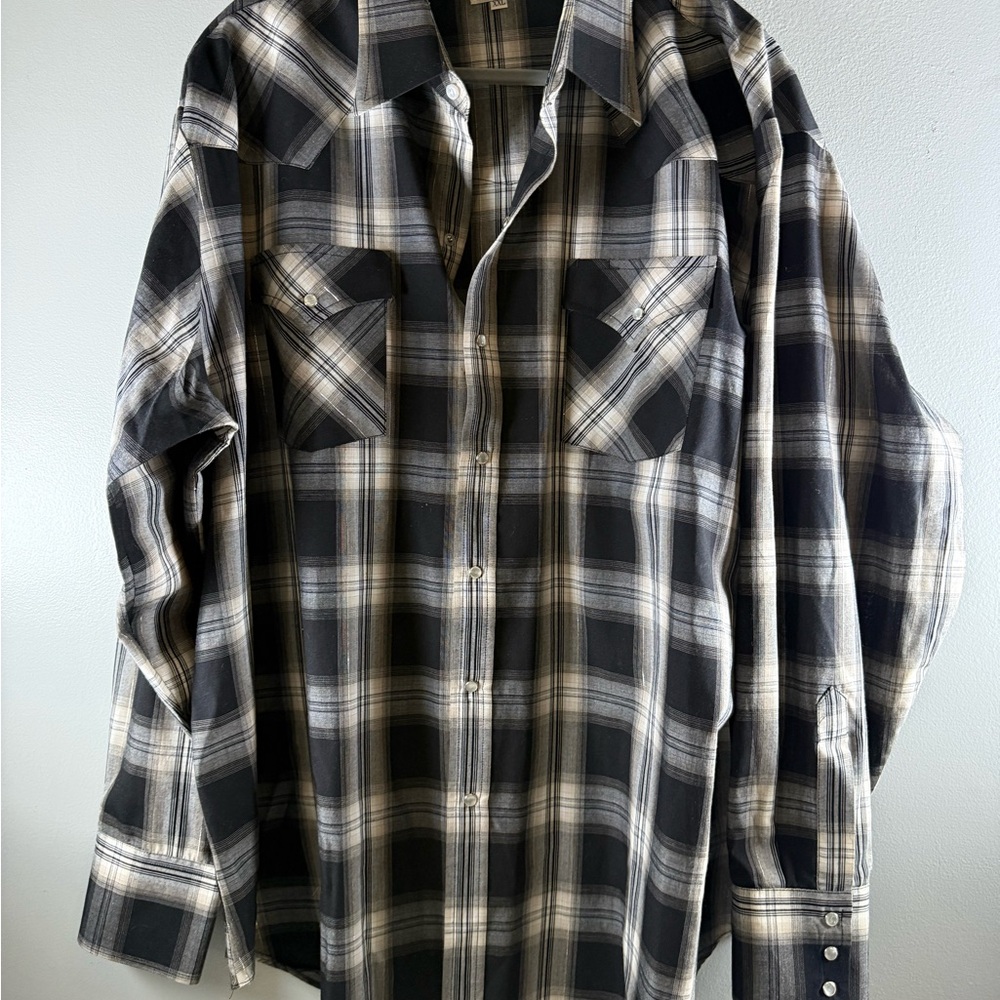 Ely Cattleman Black and White Plaid Shirt Metallic threads (411)